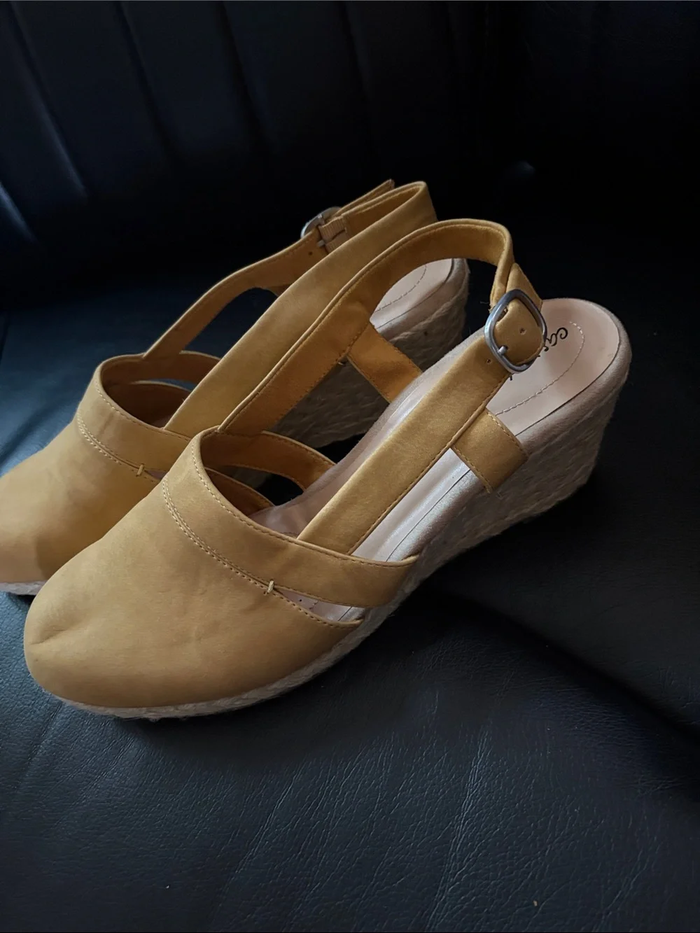 Mustard Wedge Slingback Espadrilles - Women - Picture 1 of 4
